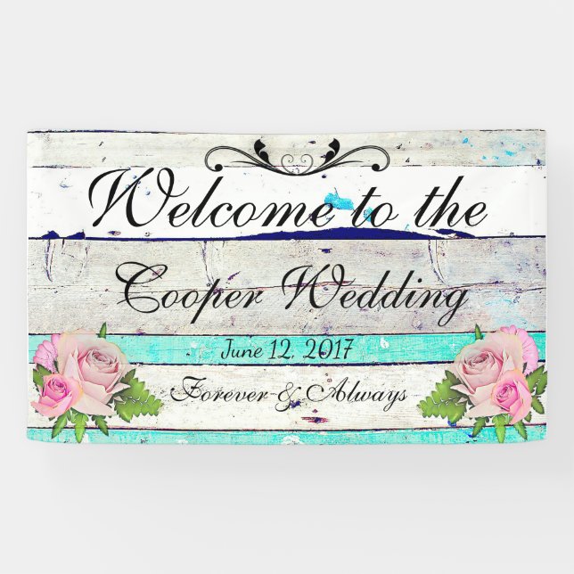 Rustic Wood and Floral Wedding Banner (Horizontal)