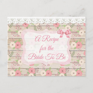 Rustic Wood and Flowers Pink and Tan Recipe Card