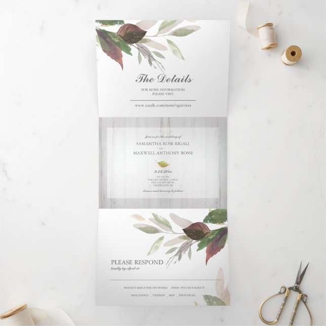 Rustic Wood and Foliage All In One Wedding Invite (Inside)