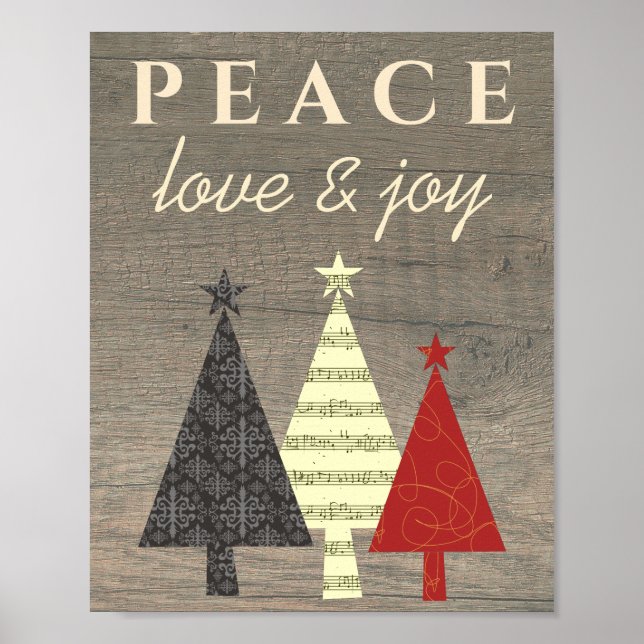 Rustic Wood and Geometric Pop Art Christmas Tree Poster (Front)
