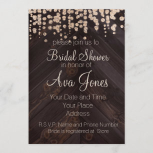 Rustic Wood and Golden Glitte Bridal Shower Invite