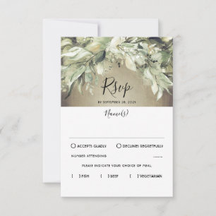 Rustic Wood and Greenery Wedding RSVP Card