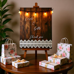 Rustic Wood and Lace Cards & Gifts Pedestal Sign