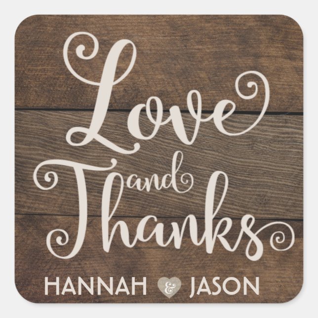 Rustic Wood and Lace Country Wedding Favour Sticke Square Sticker (Front)