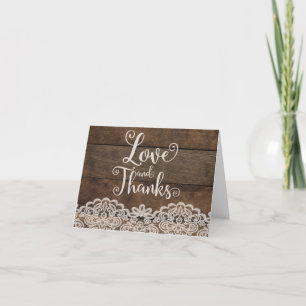 Rustic Wood and Lace Country Wedding Thank You Card