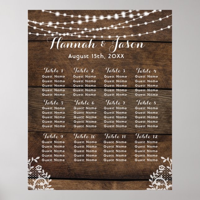 Rustic Wood and Lace Country Weeding Seating Chart (Front)