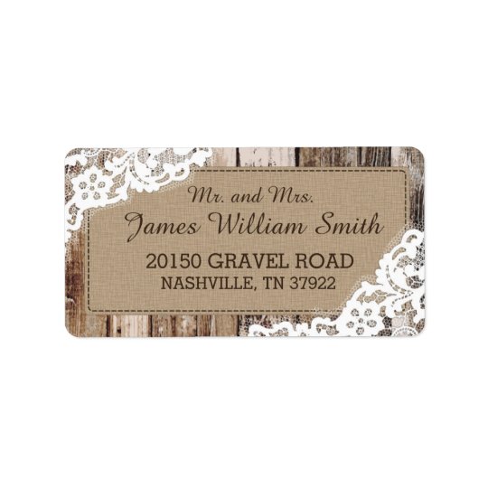 Rustic Wood and Lace Country Western Wedding Label