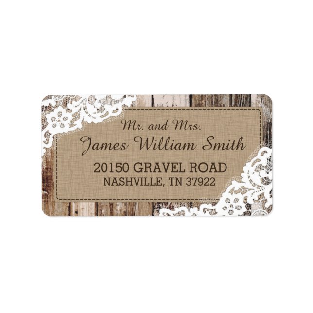 Rustic Wood and Lace Country Western Wedding Label (Front)