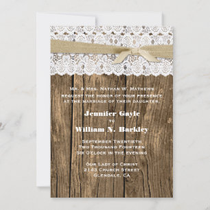 Rustic Wood and Lace Custom Wedding Invitation