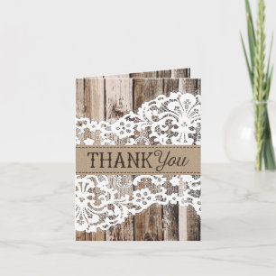 Rustic Wood and Lace Thank You Card
