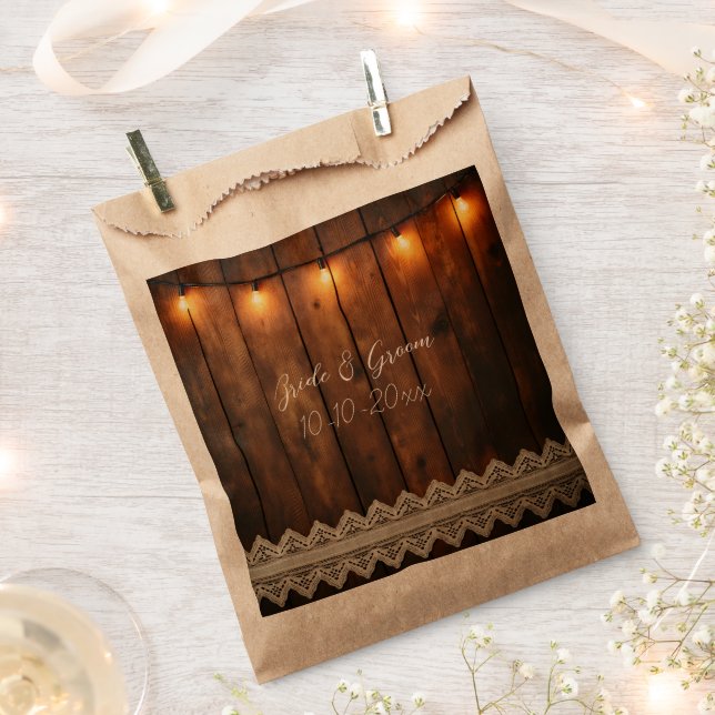 Rustic Wood and Lace Wedding Favour Bag (Clipped)