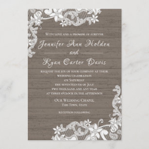 Rustic Wood and Lace Wedding Invitation