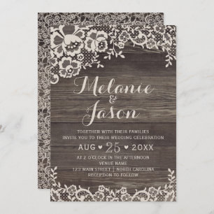 Rustic Wood and Lace Wedding Invitation