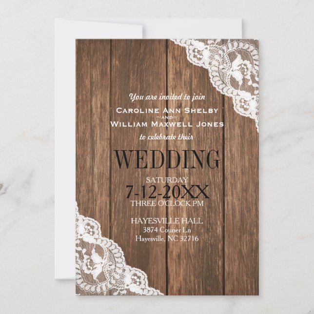 Rustic Wood and Lace Wedding Invitation (Front)