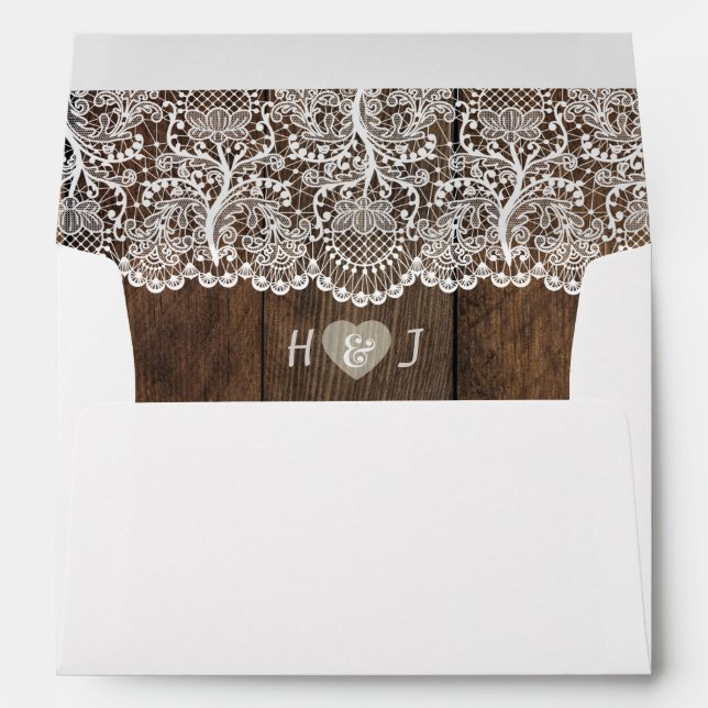 Rustic Wood and Lace Wedding Invitation Envelopes (Back (Bottom))