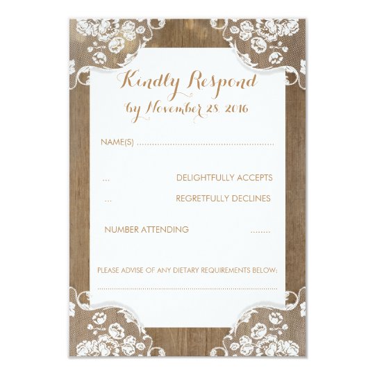 Rustic Wood and Lace Wedding RSVP Card