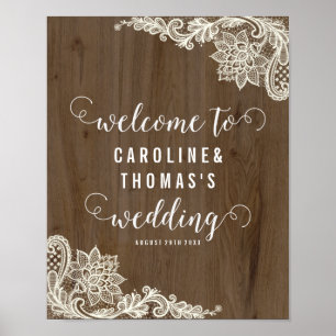 Rustic Wood and Lace Welcome Sign