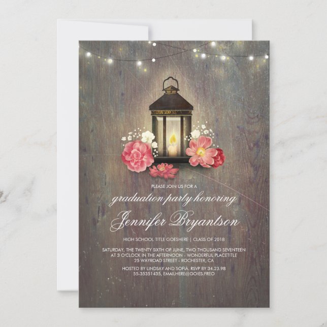 Rustic Wood and Lantern Barn Graduation Party Invitation (Front)