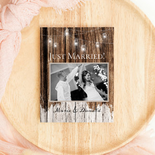 Rustic Wood and Lanterns Wedding Announcement