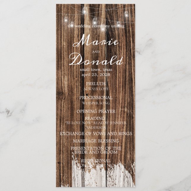 Rustic Wood and Lanterns Wedding Program (Front)