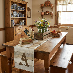 Rustic wood and letter short table runner