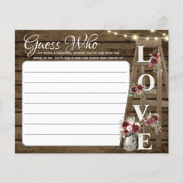 Rustic Wood and Lights Guess Who Game Flyer (Front)