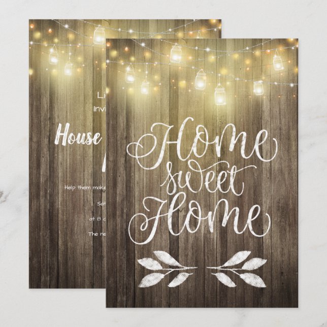 Rustic Wood and Lights House Warming Party Invite (Front/Back)