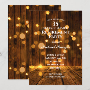 Rustic Wood and Lights Retirement Party Invitation