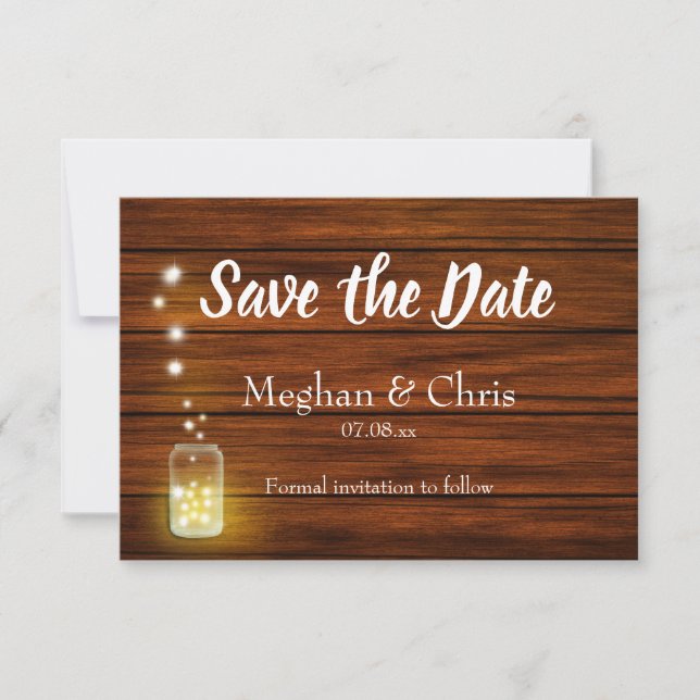 Rustic Wood and Lights Save the Date Card (Front)