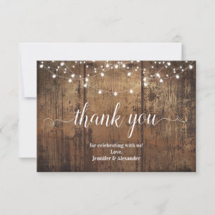 Rustic wood and lights thank you card