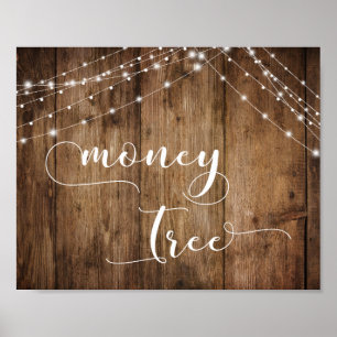 Rustic Wood and Lights Wedding Money Tree Sign