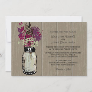 Rustic Wood and Mason Jar Wildflowers Invitation