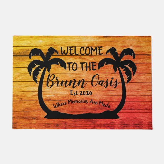 Rustic Wood And Palm Tree Beach House Welcome   Doormat (Front)