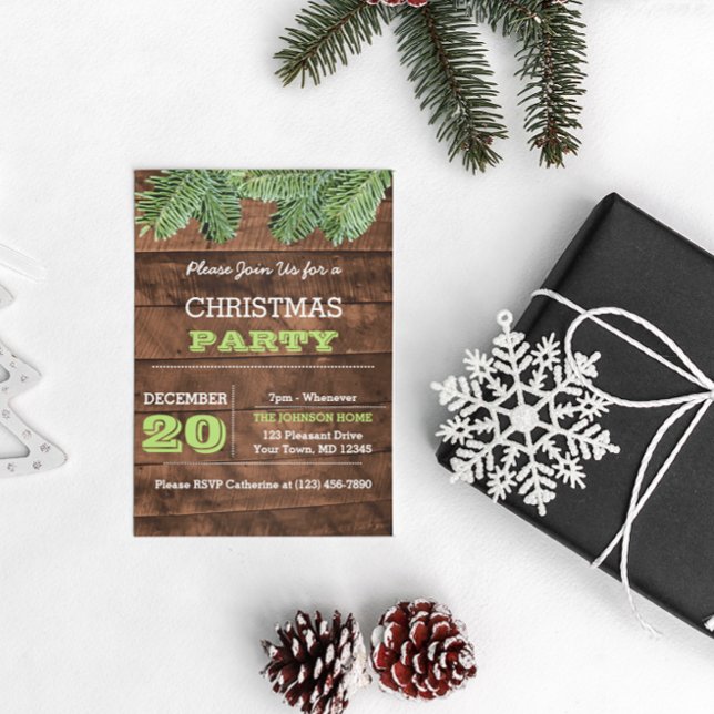 Rustic Wood and Pine Branch Holiday Invitation (Creator Uploaded)