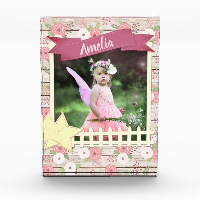 Rustic Wood and Pink Floral Custom Photo and Name (Front)