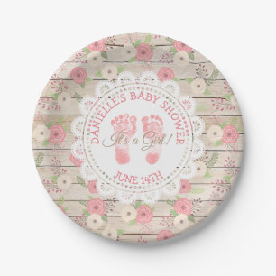 Rustic Wood and Pink Flowers cake Paper Plates