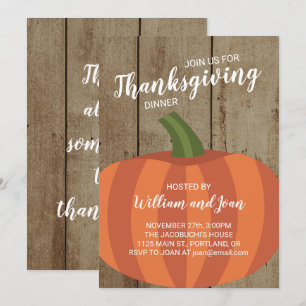 Rustic Wood and Pumpkin Thanksgiving Dinner Party Invitation