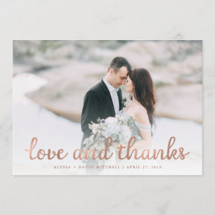 Rustic Wood and Rose Gold Wedding Photo Thank You Card