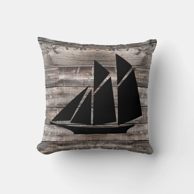 rustic wood and SAIL BOAT | Throw Pillow (Front)