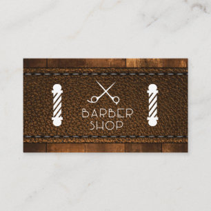 Rustic Wood and Stitched Leather Business Card