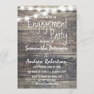 Rustic wood and string lights engagement dinner invitation