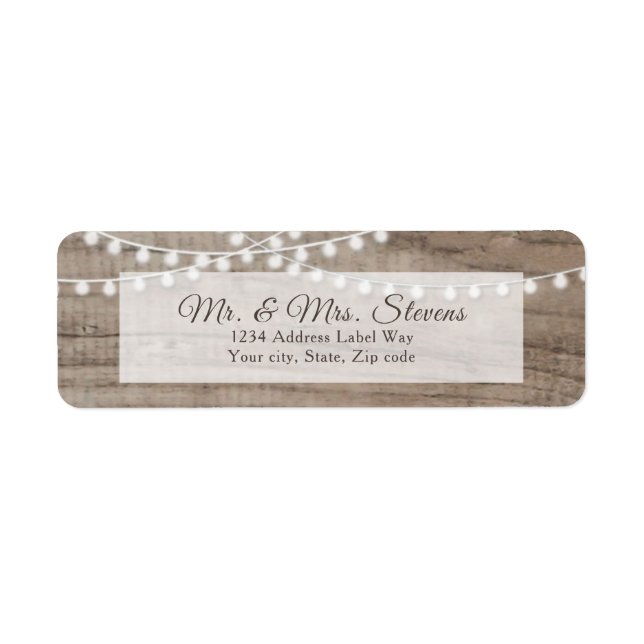 Rustic wood and string lights return address (Front)