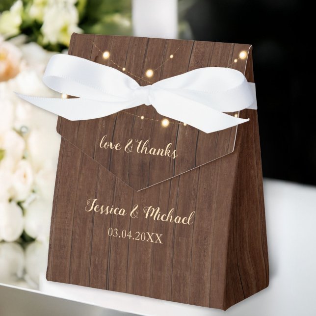 Rustic Wood and String Lights Wedding Favor Box (Personalized Rustic Wood and String Lights Wedding Favor Boxes
)