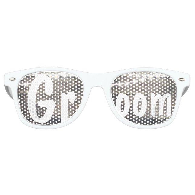 Rustic wood and string lights wedding Groom Retro Sunglasses (Front)