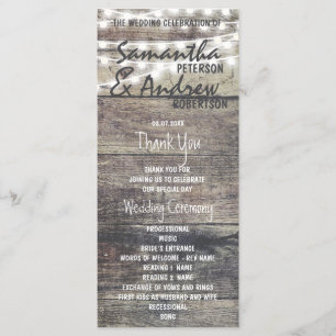 Rustic wood and string lights Wedding Program