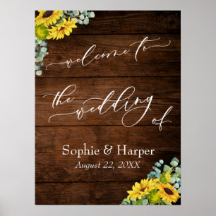 Rustic Wood and Sunflower Floral Wedding Sign
