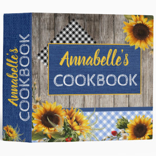 Rustic wood and Sunflower Personalized Cookbook Binder