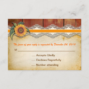 rustic wood and sunflower wedding rsvp card