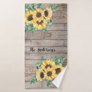 Rustic Wood and Sunflowers  Bath Towel