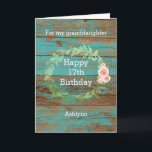 Rustic Wood and Watercolor Floral 17th Birthday Card<br><div class="desc">A rustic personalized 17th birthday card for her. You will be able to personalize the front of this pretty teal wood birthday card with her age and name. This personalized rustic 17th birthday card would make a wonderful card keepsake for granddaughter,  daughter,  niece,  etc.</div>